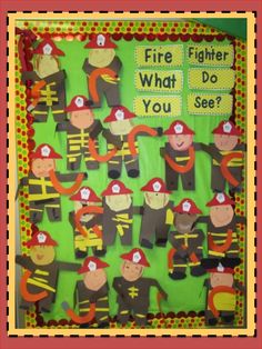 a bulletin board with fire fighters on it