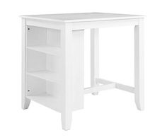 a small white table with shelves on the side