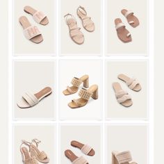 the different types of sandals are shown in multiple pictures, including one with an open toe and