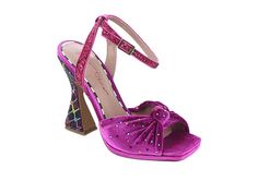 Blue by Betsey Johnson Alianna - Women's Shoes : Magenta Multi : When the festive season comes near, all you want is a pair of shimmery, stylish, and comfortable heels to add to your shoe rack just like the Blue by Betsey Johnson Alianna. Velvet fabric upper with multicolored rhinestone accents on the vamp and glitter-embellished strap. Synthetic lining and insole. Adjustable buckle closure on the ankle strap. Open square toe. Asymmetrical flared heel with multicolored rhinestone detailing. Synt Betsey Johnson Loafers, Betsey Johnson Shoes Heels, Betsey Johnson Shoes Macys, Betsey Johnson Glitter Boots, Betsey Johnson Heels Sparkle, Blue By Betsey Johnson, Comfortable Heels, The Vamps, Velvet Fabric