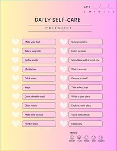 - Cute daily self-care checklist. - Increase your productivity while taking care of yourself. - Daily mood checklist. - This is a digital download and nothing will be mailed to you.  - Purchase only includes one downloadable file. Returns: - There are no returns if you purchase a digital download. If you have any questions please feel free to message me. Thank you! 🫶🏻 Cute Checklist, Daily Checklist Printable, Cute To Do List, Printable Daily To Do List, Daily To Do List Printable, Teen Skincare, To Do List Printable, Daily To Do List, Printable Cute