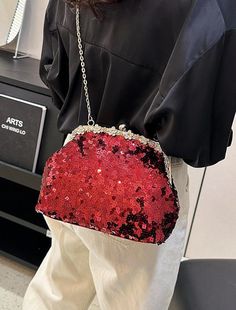 Women's Evening Bag Clutch Bags PU Leather Party Daily Shower Sequin Chain Durable Evening Bag With Chain Strap For Valentine's Day, Valentine's Day Evening Bag With Chain Strap, Party Clutch Bag With Chain Detail, Trendy Red Evening Bag Gift, Trendy Red Evening Bag As Gift, Trendy Party Clutch With Chain Detail, Trendy Party Clutch With Chain, Red Clutch Bag For Valentine's Day, Trendy Red Clutch For Parties