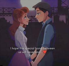 an animated image of a man and woman with the caption i hope this special bond between us will never end