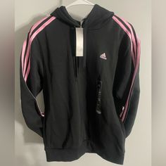 Brand New With Tags Adidas Hoodie With Cute Side Pockets, Size Small. Nice Heavy Material. Adidas Black Hoodie For Spring, Black Fleece Hoodie For Spring, Trendy Pink Hoodie For Sports, Trendy Pink Sports Hoodie, Pink Sports Hoodie With Ribbed Cuffs, Pink Athleisure Hoodie With Adjustable Hood, Pink Sweatshirt With Adjustable Hood For Sports, Pink Fleece Hoodie For Sportswear, Pink Athleisure Sweatshirt With Adjustable Hood