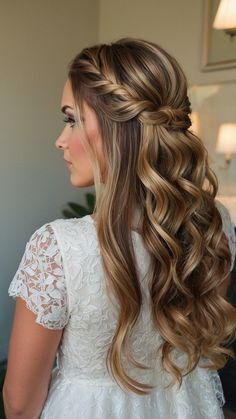 Discover a variety of Half Up Half Down Prom Hairstyles Ideas with stunning Braids, Short, Simple, Front View, Medium Hair, Easy styling, Medium Length, Long Hair, Thin Hair, Short Hair, Curly, Cute, and Black hair options for a perfect prom look. Bridesmaid Hair Inspo Braid, Prom Hair Styles Half Up Half Down Curly, Braided Half Up Half Down Hair Front View, Wedding Hairstyles Half Up Half Down Blonde, Half Updo Front View, Front Half Up Half Down Hair, Wedding Hairstyles For Long Hair Half Up Half Down, Half Up Hair With Flowers, Hobo Hairstyles