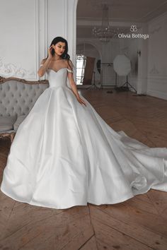 Sweetheart neckline minimalist mikado royal timeless ball wedding gown with long train Wedding Dress Photo Ideas, Classic Wedding Dress Timeless Classy, Dress Photo Ideas, Modern Elegant Wedding Dress, Wedding Dress Timeless, Mikado Wedding Dress, Long Train Wedding Dress, Long Train, Train