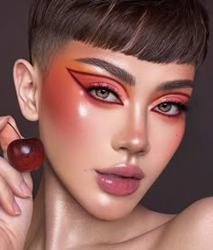 Cute Makeup Ideas, Liner Ideas, Red Eyeliner Makeup, Red Makeup Looks, Beauty Transformation, Trending Looks, Day Makeup Looks, Cheek Makeup