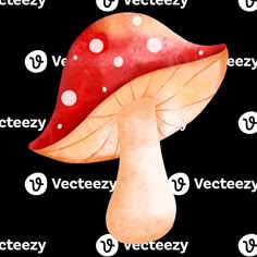 a watercolor painting of a mushroom with polka dots on it's red cap