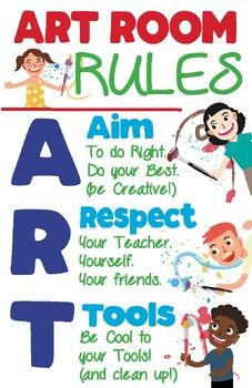 an art room rules poster with children doing different things to do in the house and on the wall