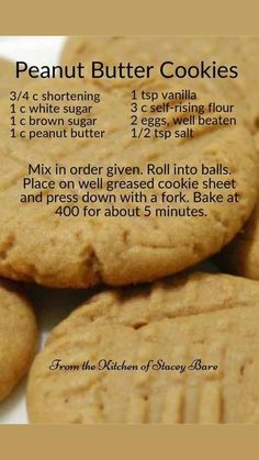 the recipe for peanut butter cookies is shown