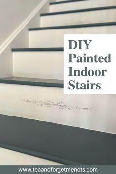 DIY Painted Indoor Stairs Diy Painted Stairs, Painted Stairs Makeover, Painting Wooden Stairs, Staircase Diy, Diy Stairs Makeover, Indoor Stairs, Stairs Colours, Gray Stairs, Painted Staircases