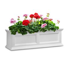 With its inset panels and classic design, the Fairfield collection is a timeless choice that will never go out of style. We use 100% high-grade polyethylene resin in the manufacturing process - making our products durable, lightweight and highly shock resistant. Double-wall design makes these Fairfield window boxes sturdy, and provides the roots and potting mix with adequate insulation from surrounding weather conditions. These polyethylene window boxes also have a built-in water reservoir. Mayn White Window Boxes, Plastic Window, Decorative Brackets, Window Planter Boxes, Plastic Windows, Plastic Planters, Water Reservoir, White Windows, Window Boxes