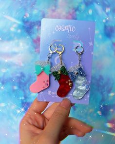 "This listing is for ONE Pair of Holiday Stocking Earrings.  Please choose color options from drop down menu. Leverbacks are hypoallergenic. If you wish to replace hardware to hooks or hoops please leave me a note at checkout. Earrings are 1.75\" Follow me on IG for shop updates! @shopcosmiclovely Subscribe to my newsletter for exclusively monthly coupons! You can subscribe at: cosmiclovely.com" Glowforge Projects, Winter Earrings, Holiday Earrings, Holiday Stocking, Earrings Christmas, Shimmer N Shine, Holiday Stockings, Holiday Earring, Halloween Earrings