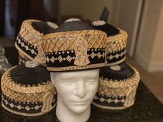 Hand made luxury hat Size 23 medium Gold embellished hat