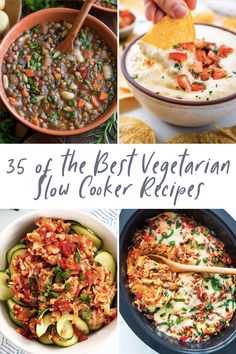 the best vegetarian slow cooker recipes for dinner and desserts, including soup or stew