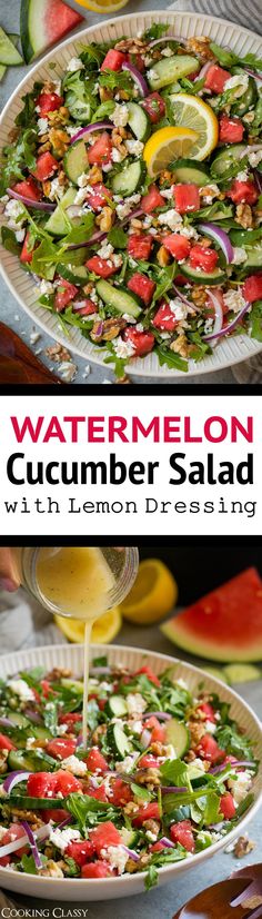 watermelon cucumber salad with lemon dressing is an easy and healthy side dish