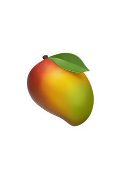 a mango with a green leaf on it's tip is shown in this image