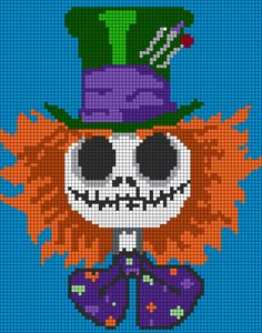 a cross stitch pattern with a skeleton wearing a top hat