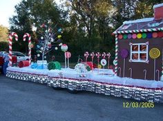 a float decorated with candy canes, lollipops, and candies