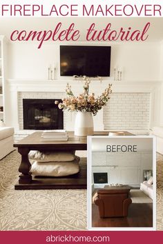 the fireplace makeover complete with white walls and furniture