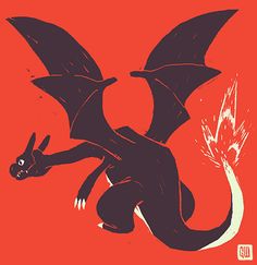 an illustration of a black dragon on a red background