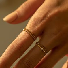 Our best selling set of two minimal stackers rings that complement each other. So pretty worn alone or stacked, you'll wear them every day. 14K Gold over Sterling Silver Hypoallergenic, lead and nickel free Each band is 1mm thick Made in NYC #R004+R114 Gold Minimalistic Jewelry, Ring Aesthetic Minimalist, Dainty Rings Aesthetic, Minimal Ring Stack, Simple Ring Stack, Every Day Jewelry, Gold Ring Stacking Ideas, Everyday Ring Stack, How To Stack Rings