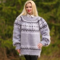 Icelandic Style, Norwegian Sweater, Icelandic Sweaters, Unique Sweaters, Mohair Yarn, Thick Sweaters, Chunky Knit Cardigan, Hand Knitted Sweaters, Mohair Sweater