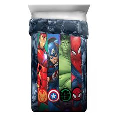 the avengers bedding set is made up of four different superheros and captain america