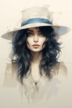 a digital painting of a woman wearing a hat