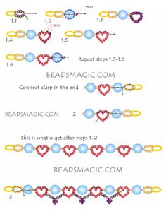 beading instructions for bracelets with hearts and beads