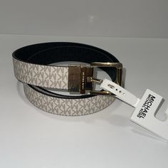 Michael Kors Reversible Women’s Belt Gold Buckle Signature Black & White. Nwt Synthetic Material 7 Holes Twist Reversible Belt Made In Cambodia Open To Offer New Arrivals Belt Gold Buckle, Michael Kors Belt, Braided Leather Belt, Belt Gold, Snake Leather, Reversible Belt, Brown Belt, Michael Kors Accessories, Braided Leather