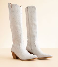 ARider Girl Shine Rhinestone Western Boot - Grey/Cream US 10, Women's Pearlsilver Faux suede cowboy boot Side zip detail Lightly cushioned footbed 16 shaft 14 calf circumference 2 1/2 heel. Manmade upper. Stacked leather heel. Apparel & Accessories > Shoes White Rhinestone Cowgirl Boots, Girl Products, Suede Cowboy Boots, Boot For Women, Western Boots Women, Cowboy Boots Women, Western Boot, Cowboy Boot, Western Boots