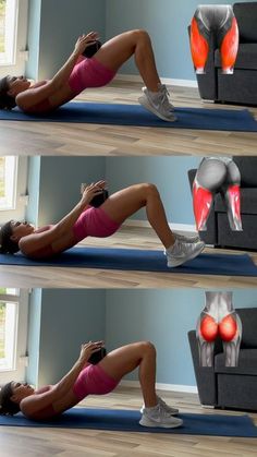 the woman is doing exercises on her stomach and back while using an exercise machine to perform push ups