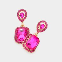 Small Square Fuchsia Dangle Pageant Earrings | Interview Earrings Pageant Earrings, Bling Wedding, Color Fuchsia, Small Earrings Studs, Bridal Bracelet, Large Earrings, Small Earrings, Bridal Necklace, Bridal Earrings