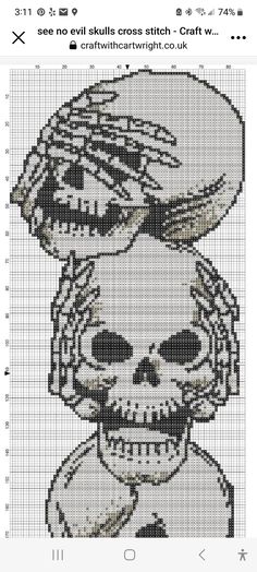 a cross stitch pattern with a skull wearing a hat