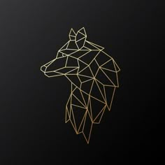 a golden geometric dog head on a black background