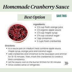 the ingredients for cranberry sauce are shown in this graphic above it's description