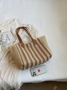 Bird in Bag - Womens Color Block Woven Straw Shoulder Bag: Versatile Tote for Spacious Beach, Work, and Casual Commutes Trendy Beige Shoulder Bag For Vacation, Casual Brown Woven Beach Bag, Casual Cream Tote Beach Bag, Casual Crochet Satchel Bag For Beach Season, Casual Brown Straw Tote Bag, Casual Cream Shoulder Bag For Beach Season, Trendy Beige Bag For Vacation, Casual Beach Bag Satchel For Vacation, Casual Satchel Beach Bag For Vacation