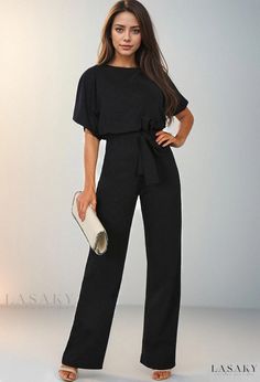 Lasaky - Colorful Fashion Buttoned Short Sleeve Jumpsuit with Belted Waist Party Outfit Women Classy, Cocktail Party Outfit Women, Suit With Boots, Jumpsuit Outfits, Short Sleeve Jumpsuit, Evening Jumpsuit, Body Suit With Shorts, Short Sleeve Jumpsuits