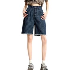 Bring summer fun to your wardrobe with our 2023 Summer Collection streetwear-trend striped cropped women's denim shorts. Combining a high-waist design. wide-leg cut. and zipper & button closure. they are sure to make a bold statement!Distinctive Features: Street Trend Stripes: Add a touch of fun and style with bold vertical stripes for a look that screams confidence. Wide-Leg Cut: Show off your figure with a chic and enduring fit. High-Waist Design: Enhance your curves with a fashion and flatter Trendy Relaxed Fit Cropped Jeans For Summer, Trendy Knee-length Jeans Shorts With Pockets, Trendy Knee-length Jean Shorts For Spring, Knee-length Jeans With Pockets For Summer, Trendy Knee-length Bottoms For Spring, Trendy Knee-length Shorts, High Waist Cropped Jeans In Denim Blue For Summer, Casual High Waist Striped Jeans, Trendy Wide Leg Jean Shorts For Spring