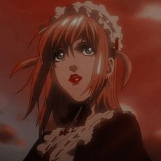 an anime character with red hair and blue eyes wearing a white headband, looking at the camera