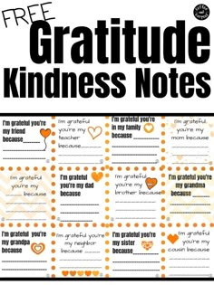 the free printable gratitude kindness notes for kids