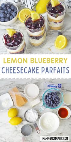 lemon blueberry cheesecake parfaits recipe in mason jars