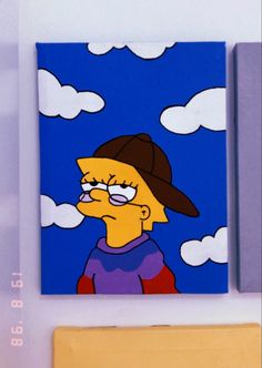 the simpsons is wearing a hat and standing in front of a blue sky with clouds