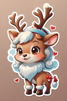 a sticker with an image of a deer wearing a santa hat and reindeer antlers