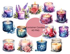 watercolor candles clipart set