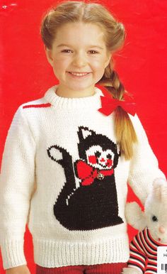 Girls Kitty- Pussy Cat Sweater- Jumper Round Neck 24- 34" ~ DK 8 Ply Light Worsted Knitting Pattern pdf Download- No Charts- Knitted Flat see images for more information ALL PATTERNS ARE IN ENGLISH ONLY PLEASE BE AWARE OF THIS Elephant Sweater, Diy Cardigan, Diy Sweater, Cat Sweater, Diy Scarf, Knitting Supplies, Sweater Jumper, Beautiful Knitting, Diy Knitting