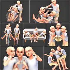 multiple images of people sitting in a shopping cart with one person holding the other's head