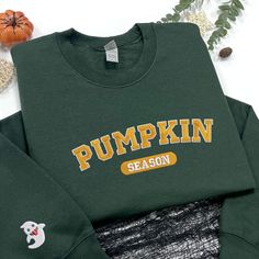 Thanksgiving Gift, Fall Gifts, Autumn Sweatshirt, Halloween Sweatshirt, Cute Fall Sweatshirt, Pumpkin Season gift, pumpkin spice, hello pumpkin season, sweatshirt for women, spooky season 🍁PRODUCT AND BRAND DETAILS - Gildan ® brand - Unisex & Classic fit - 8 oz./yd² (US) 13.3 oz./L yd (CA), 50/50 - Heather Sport colors are 60/40 polyester/cotton - Our top-selling shirt colors consist of Sand, Black, White, Sport Gray, Dark Chocolate, Forest Green, Light Pink, Light Blue, Maroon, Navy, Charcoal, Varsity T-shirt With Embroidered Graphics For Fall, Long Sleeve T-shirt With Embroidered Graphics For Fall, Varsity T-shirt For College In Fall, Fall Fan Apparel Cotton Sweatshirt, College Fall Fan Apparel T-shirt, College Fan Apparel T-shirt For Fall, Fall School Spirit Sweatshirt With Embroidered Graphics, Embroidered Fall College T-shirt, Fall T-shirt With Embroidered Graphics For School Spirit