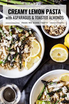 creamy lemon pasta with asparagus and toasted almonds